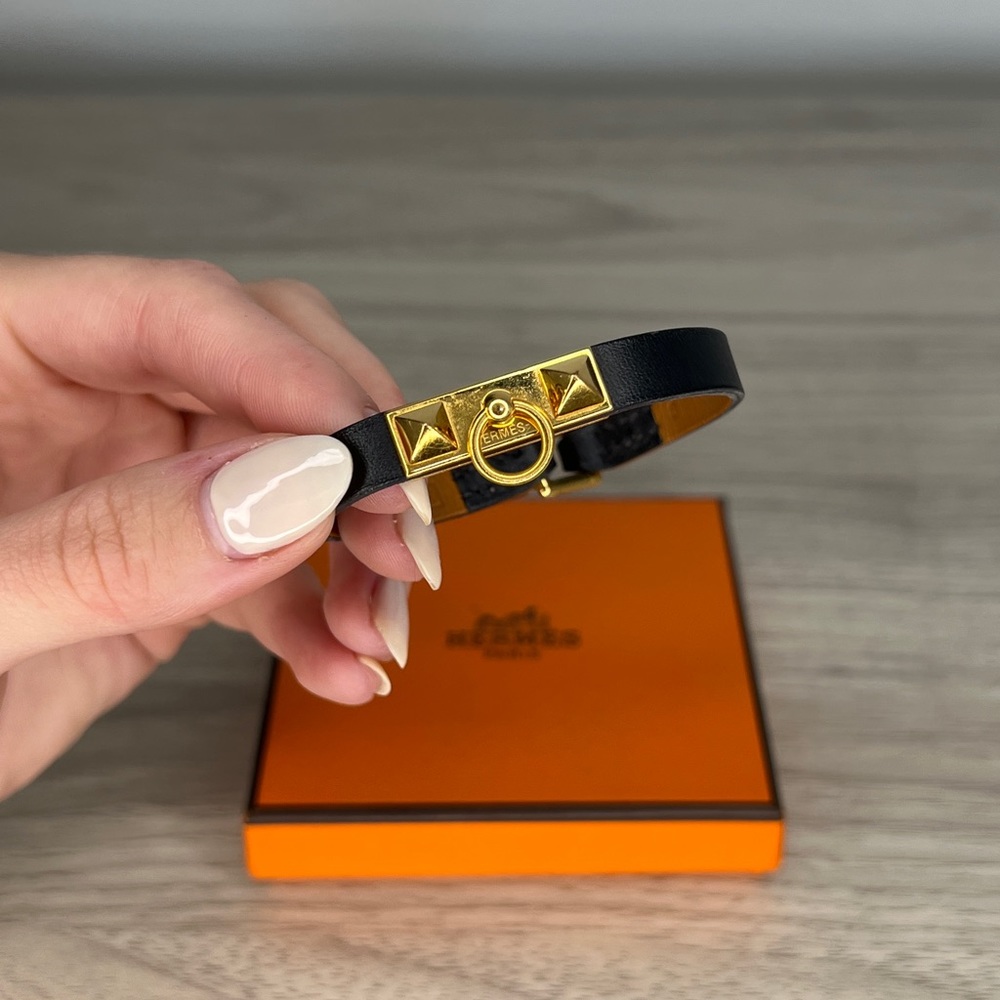 Authentic Hermès Rivale Mini Bracelet - black and gold plated hardware